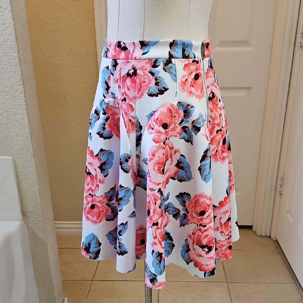 INC International Concepts Pink and Blue Floral Skater Above Knee A-Line Skirt - Picture 5 of 7